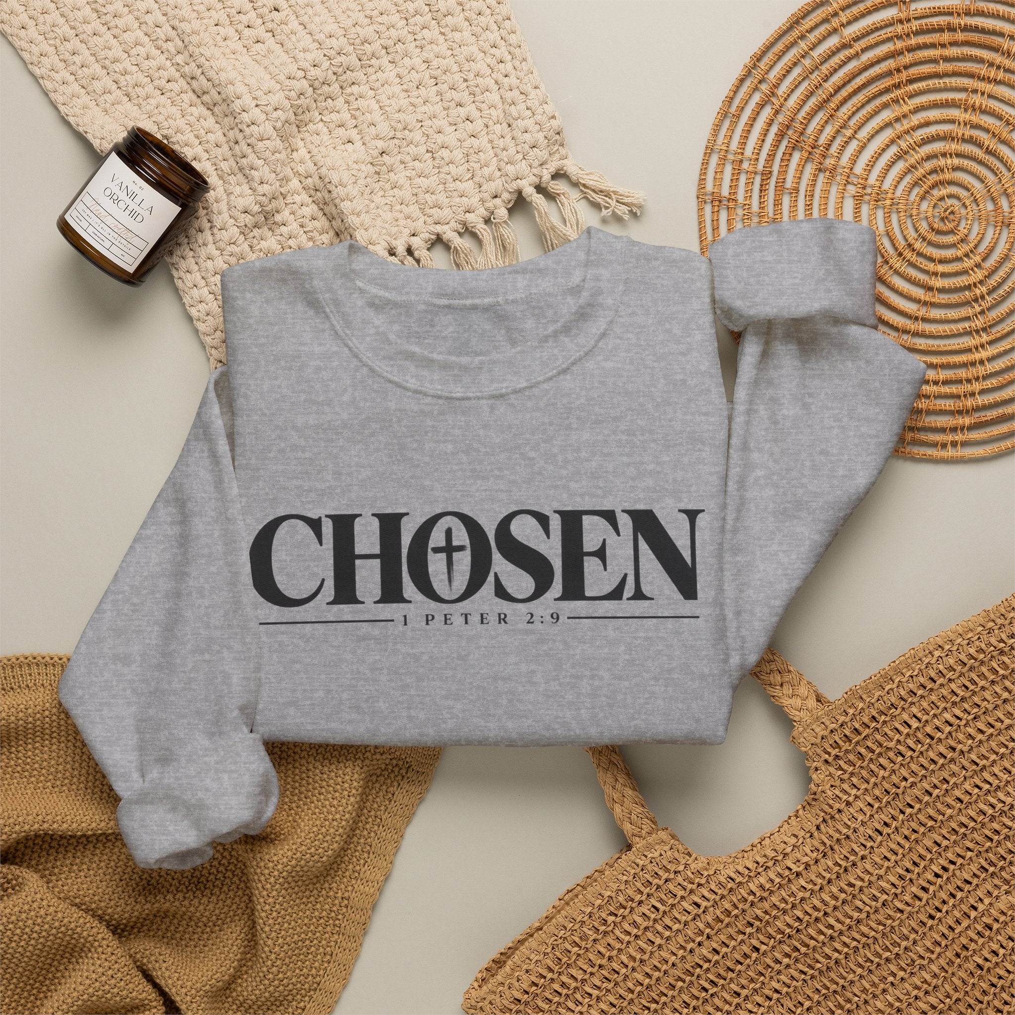 CHOSEN Christian Crewneck Sweatshirt – 1 Peter 2:9 Faith Sweatshirt