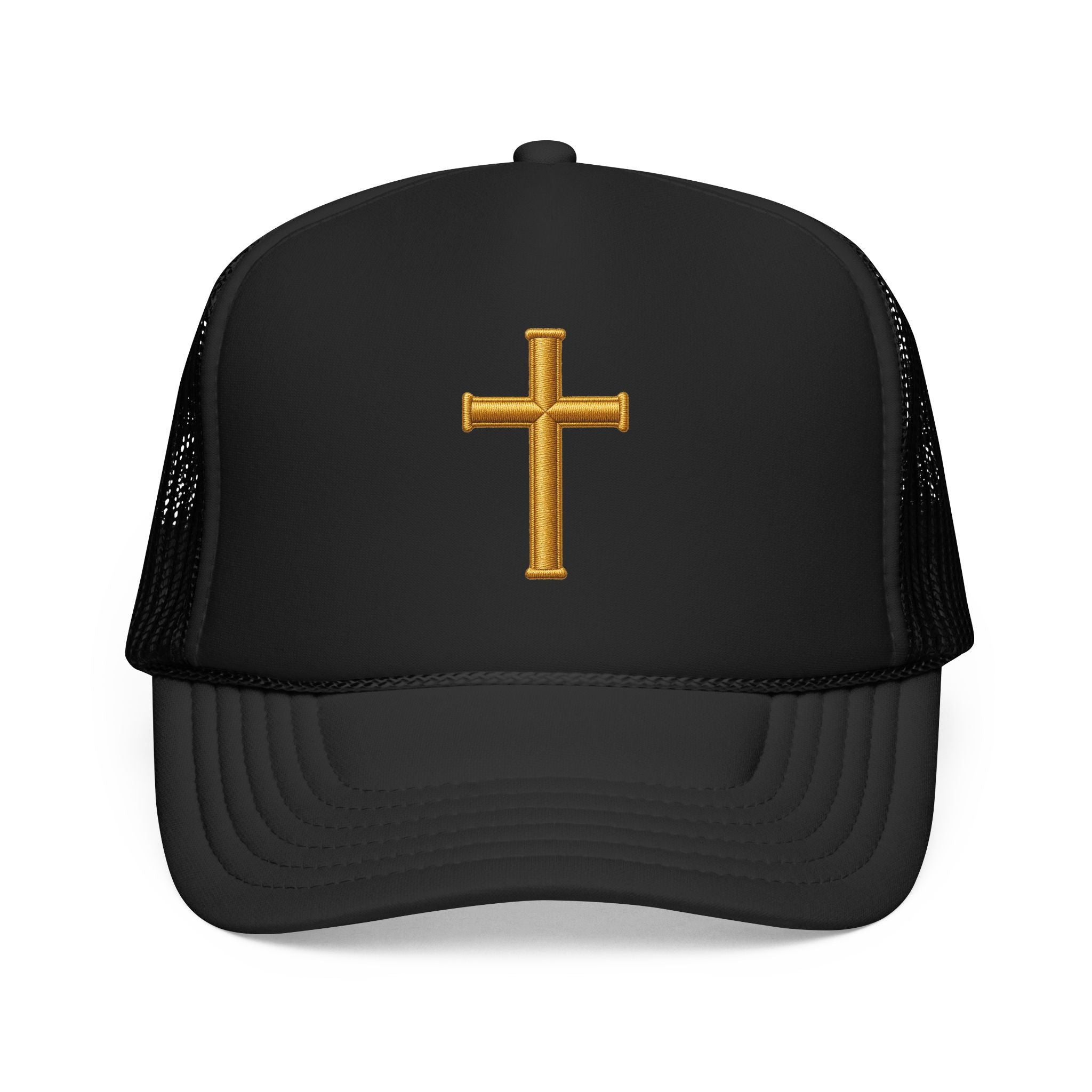 Golden Cross Christian Trucker Hat – Minimalist Faith Hat