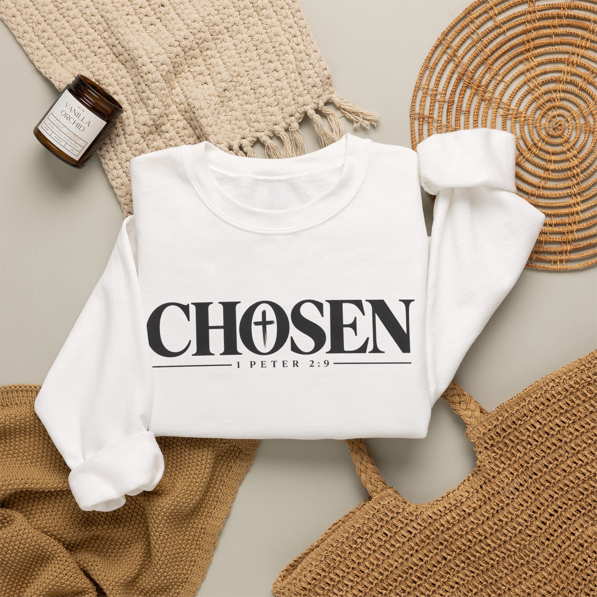 CHOSEN Christian Crewneck Sweatshirt – 1 Peter 2:9 Faith Sweatshirt