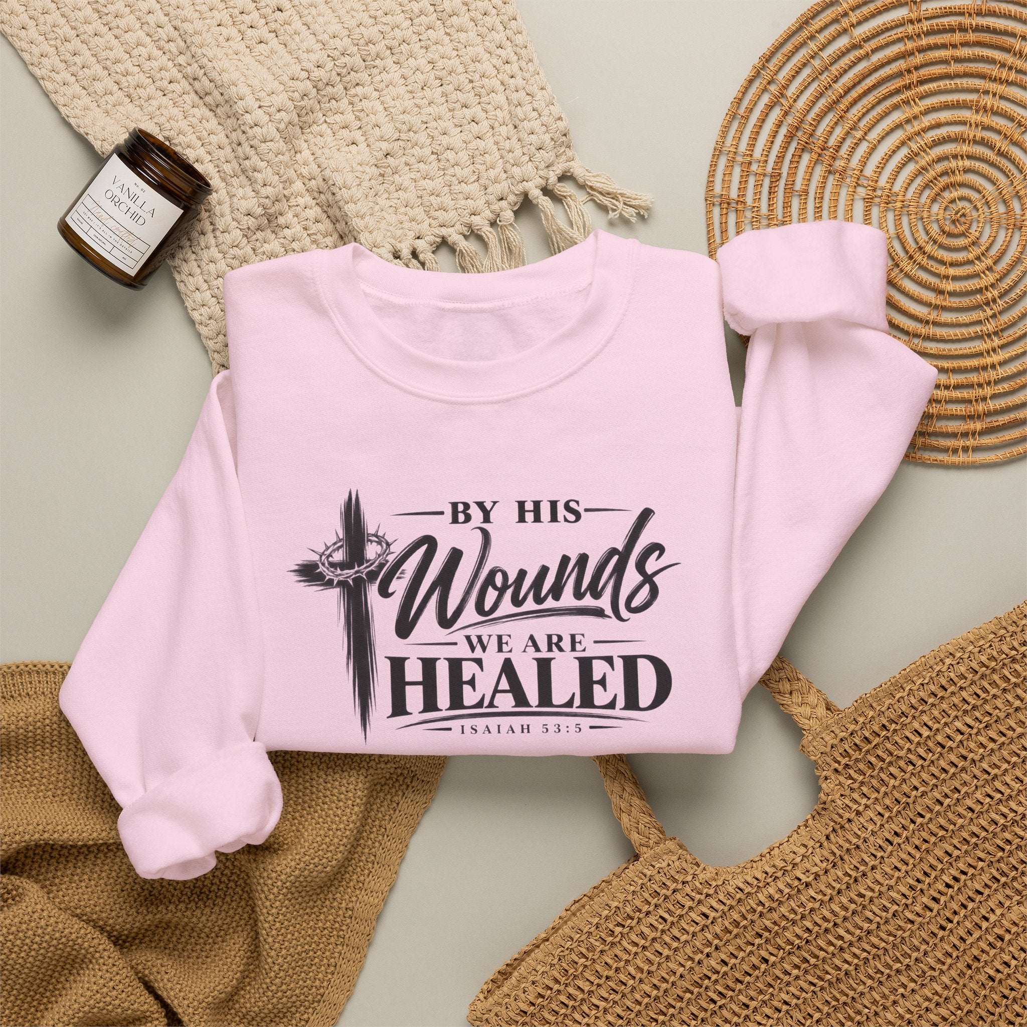 By His Wounds We Are Healed Christian Crewneck Sweatshirt – Isaiah 53:5