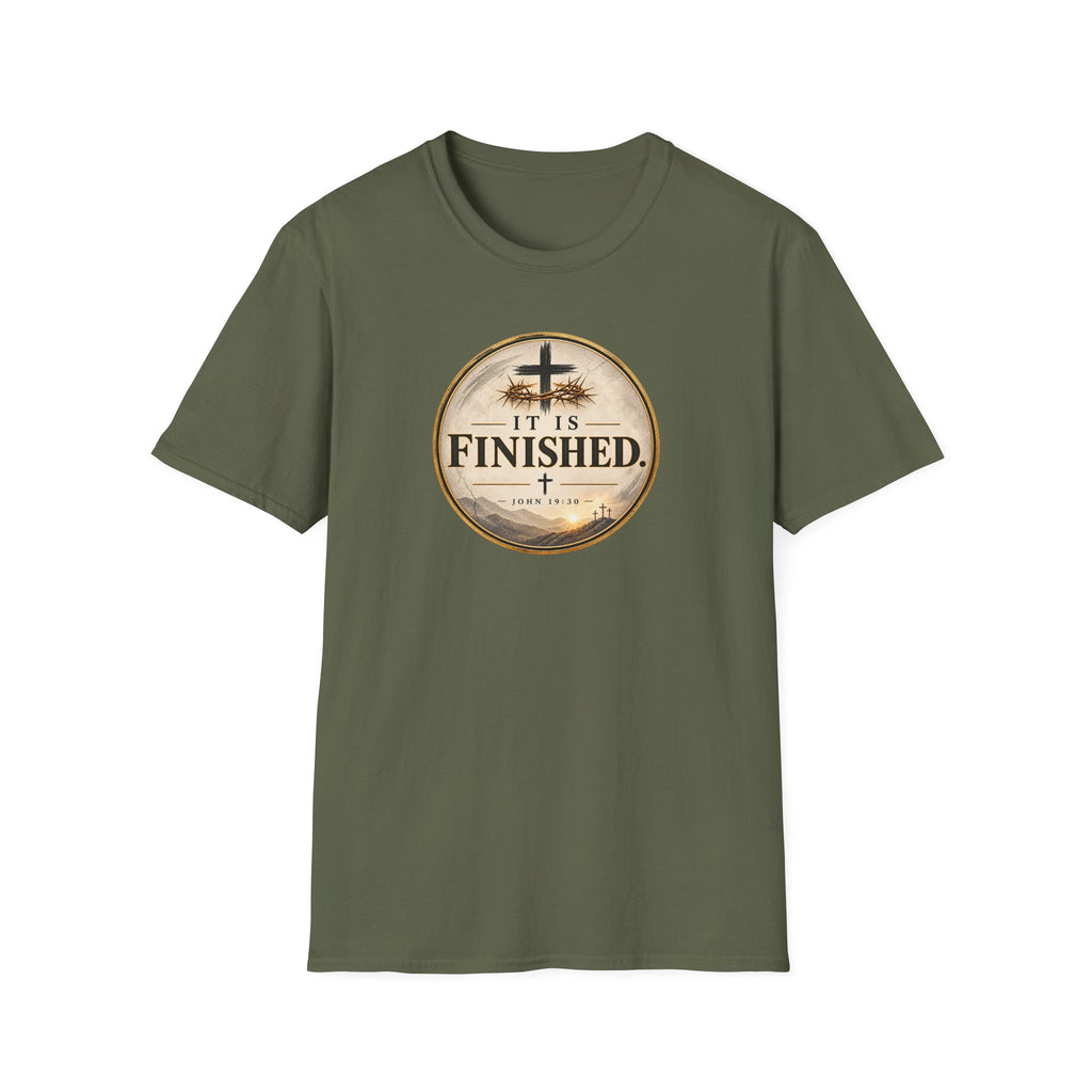 It Is Finished Christian T-Shirt – John 19:30 Vintage Cross Design