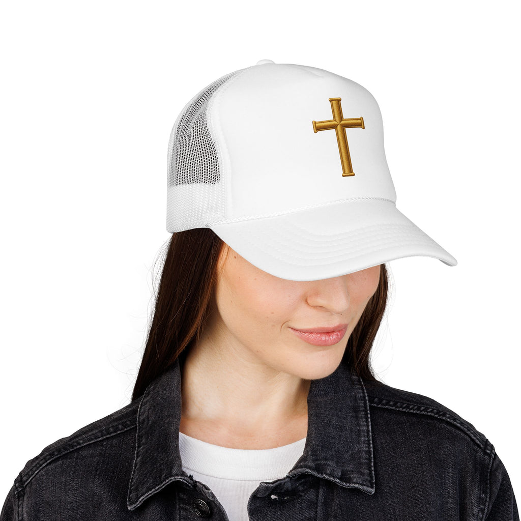 Golden Cross Christian Trucker Hat – Minimalist Faith Hat