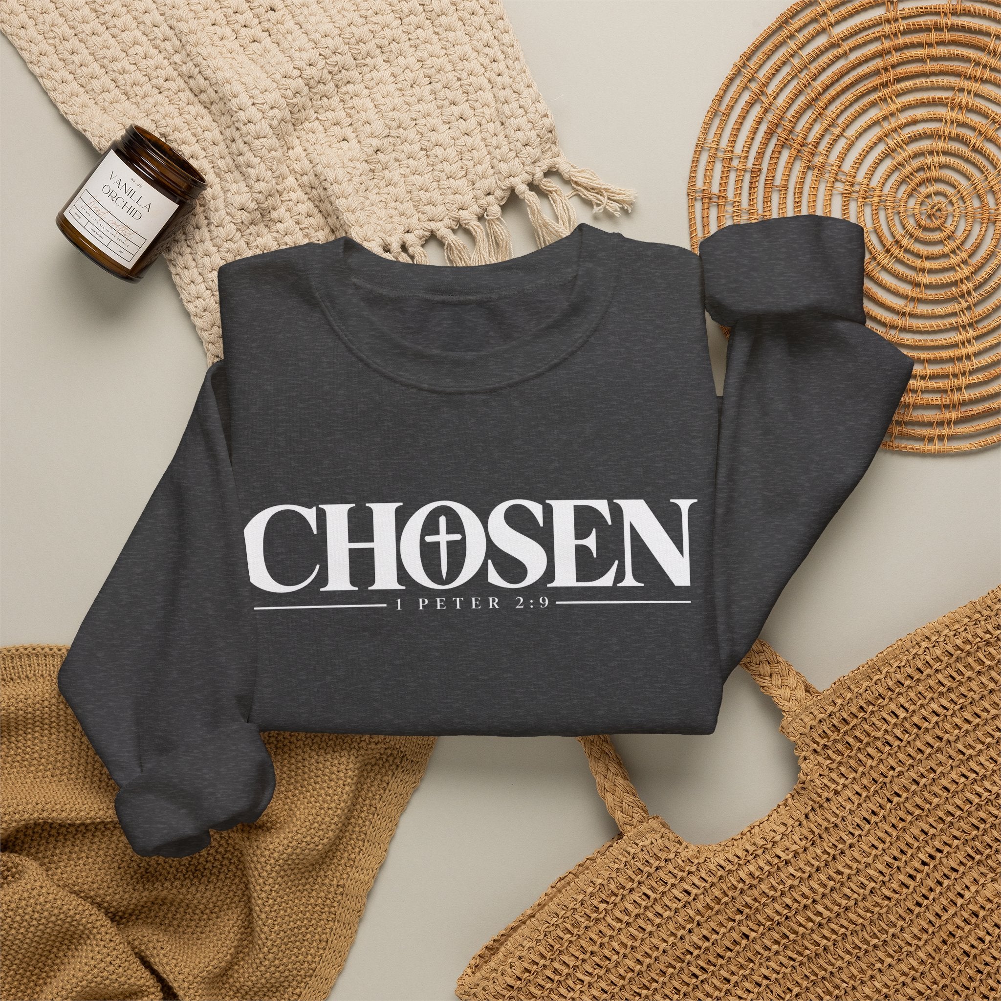 CHOSEN Christian Crewneck Sweatshirt – 1 Peter 2:9 Faith Sweatshirt