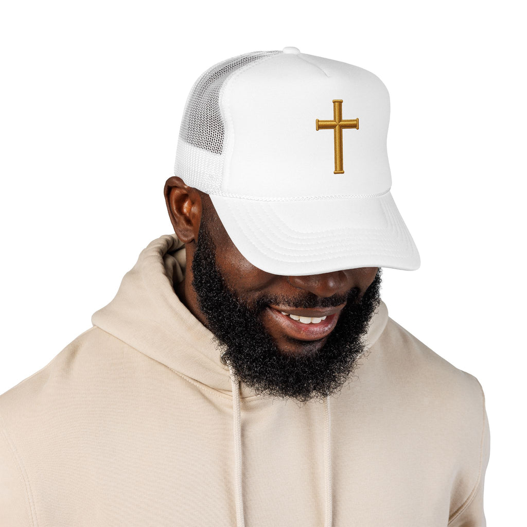 Golden Cross Christian Trucker Hat – Minimalist Faith Hat