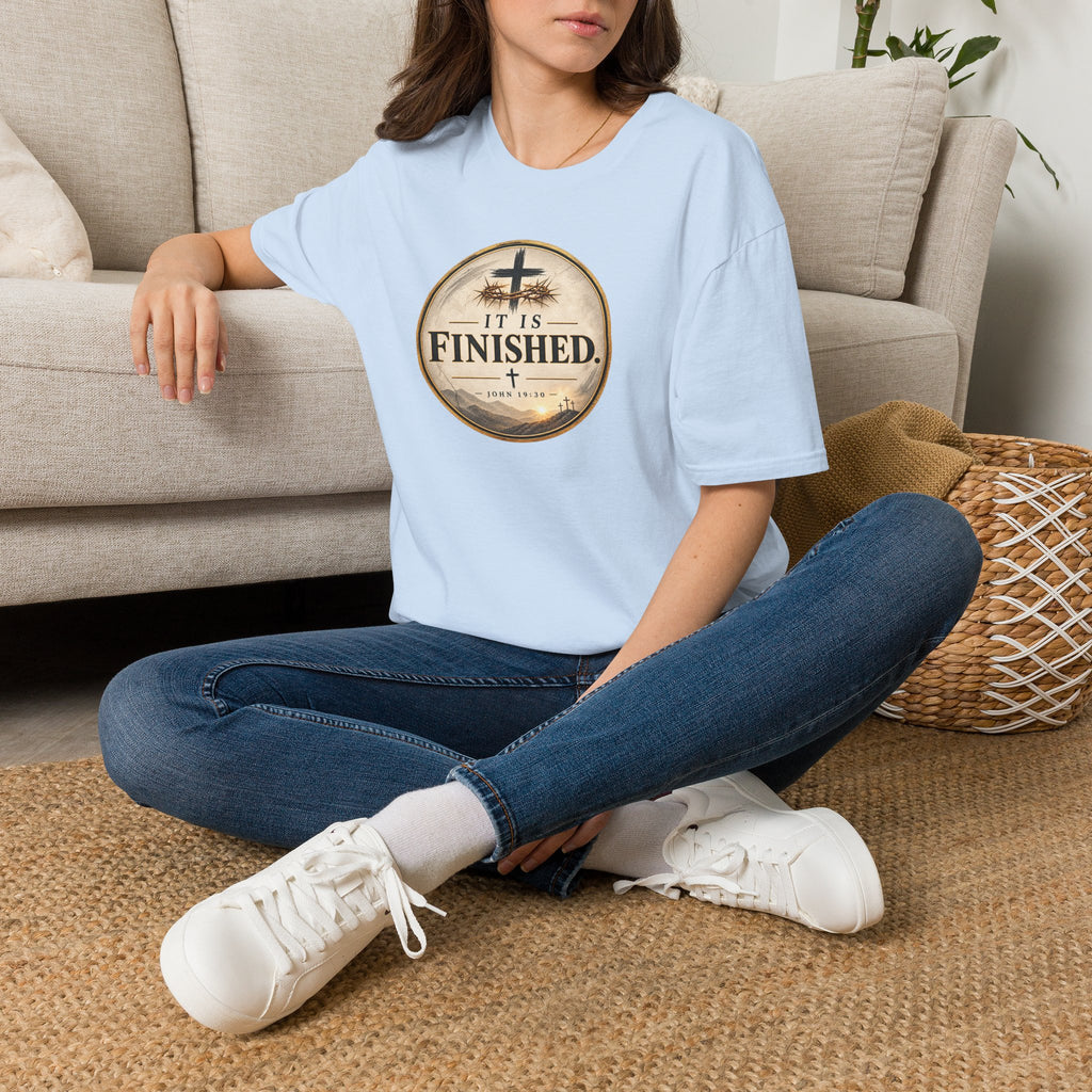 It Is Finished Christian T-Shirt – John 19:30 Vintage Cross Design