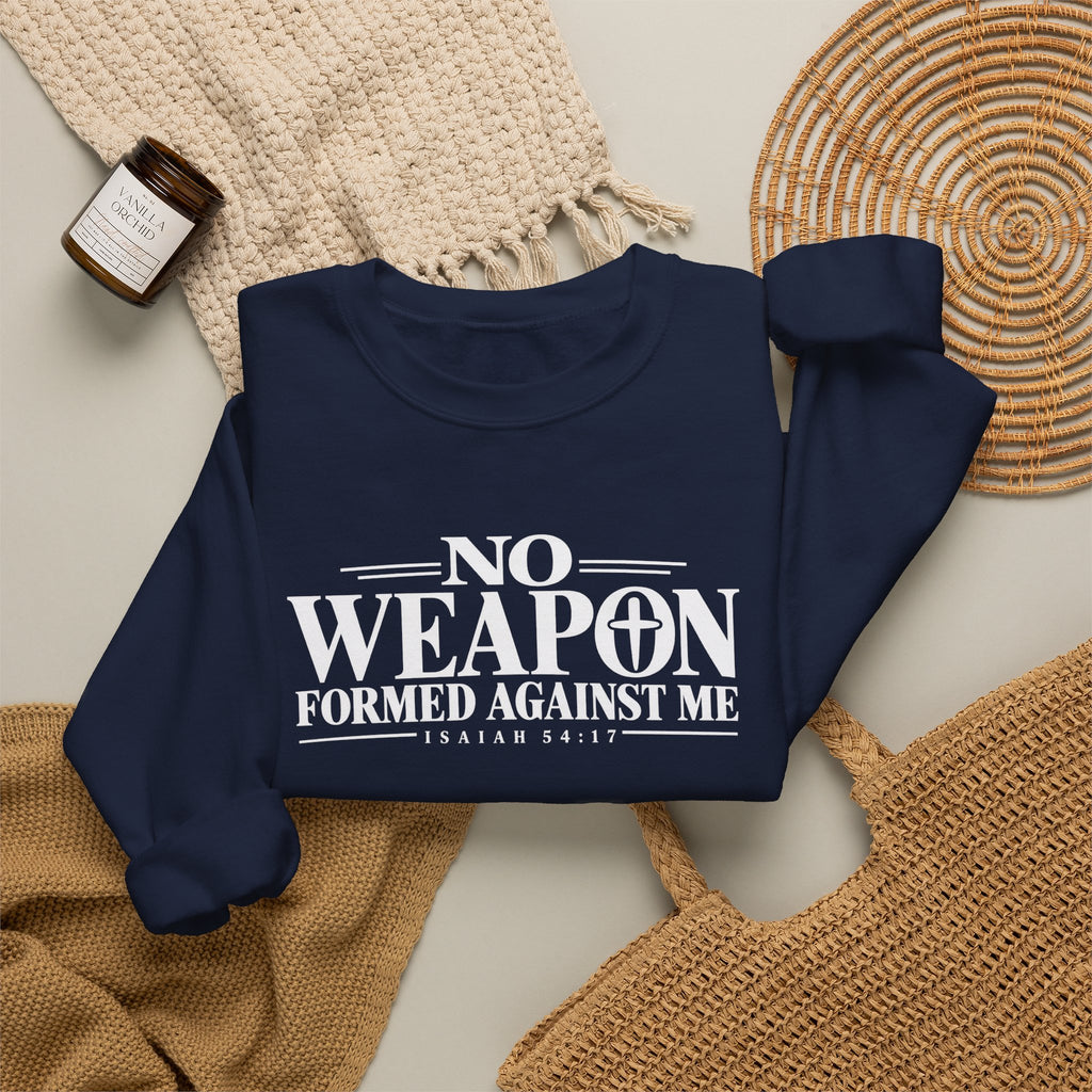 No Weapon Formed Against Me Christian Crewneck Sweatshirt – Isaiah 54:17