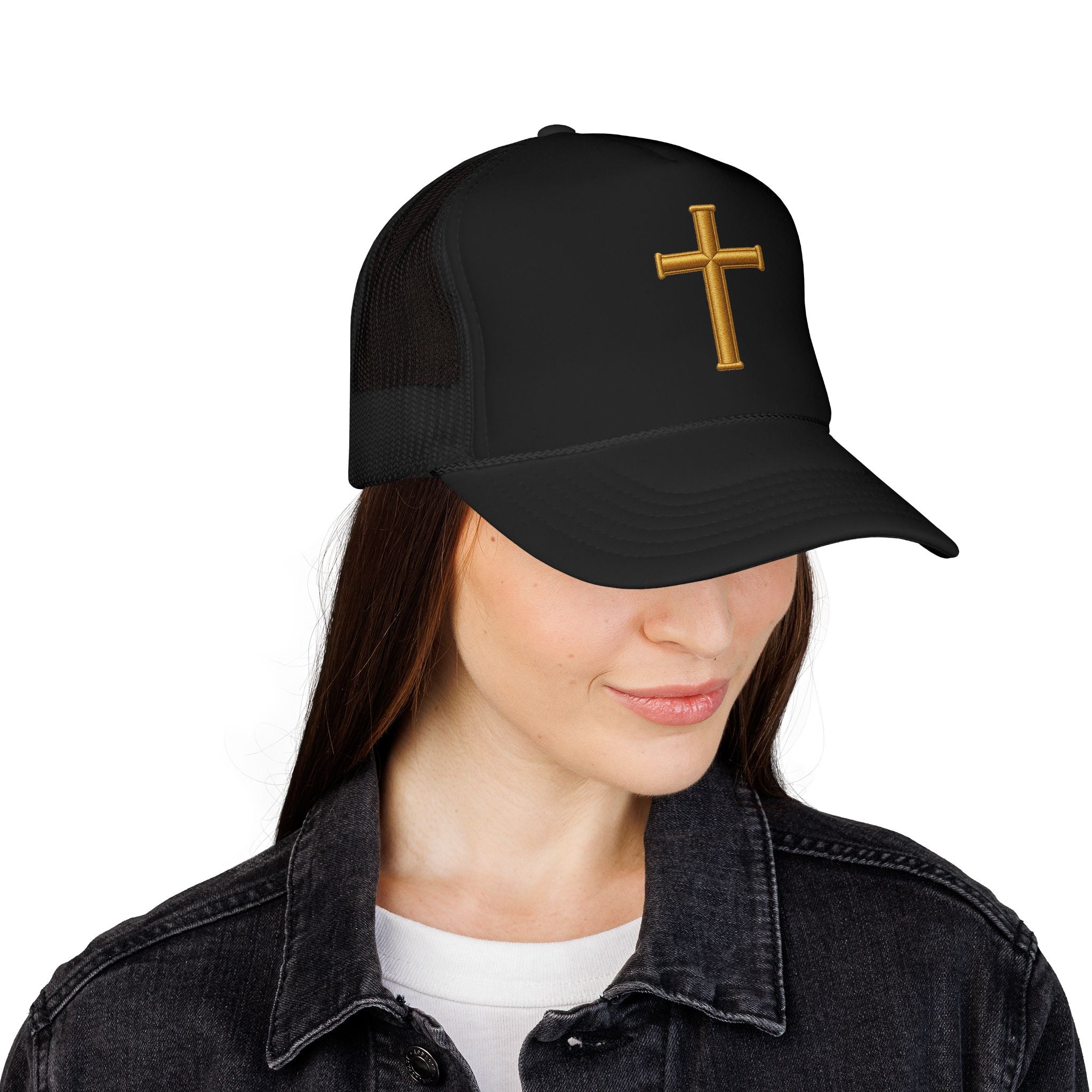 Golden Cross Christian Trucker Hat – Minimalist Faith Hat