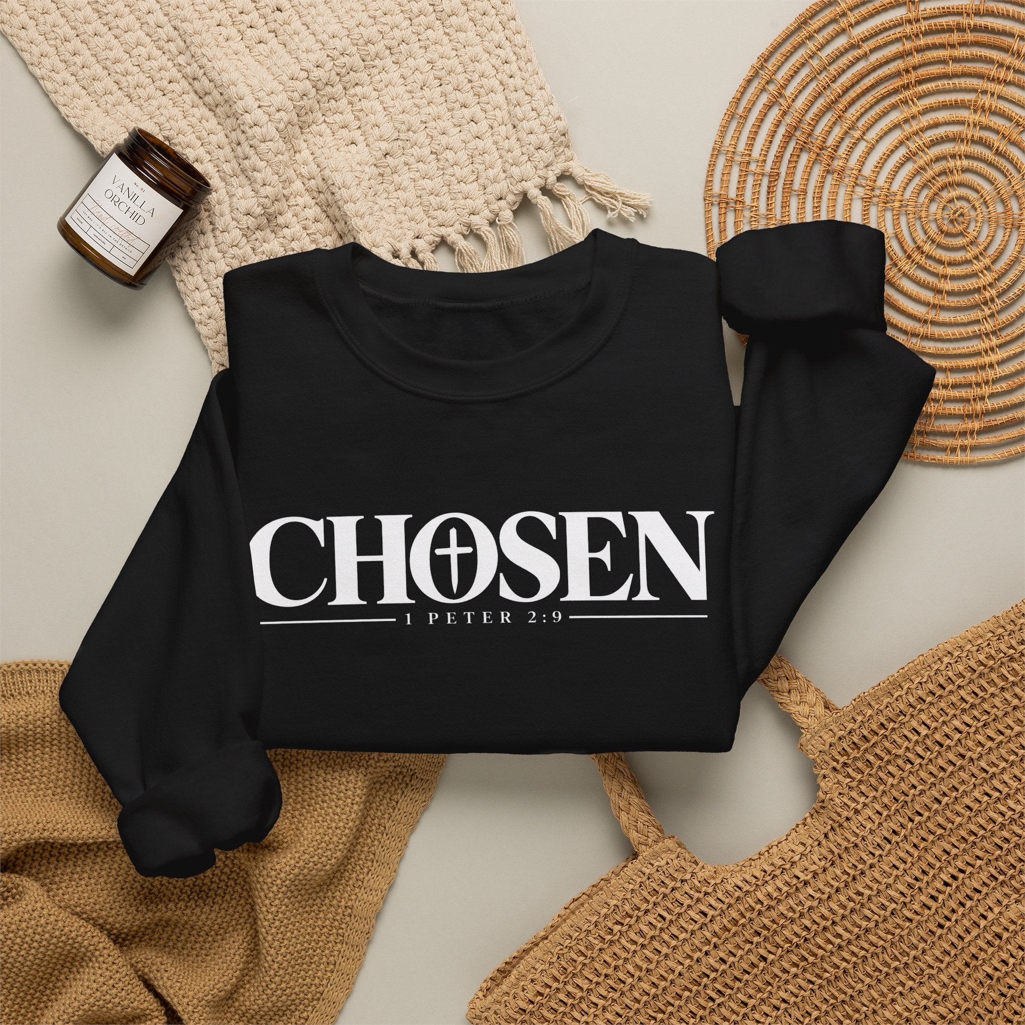 CHOSEN Christian Crewneck Sweatshirt – 1 Peter 2:9 Faith Sweatshirt