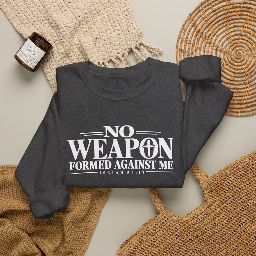No Weapon Formed Against Me Christian Crewneck Sweatshirt – Isaiah 54:17