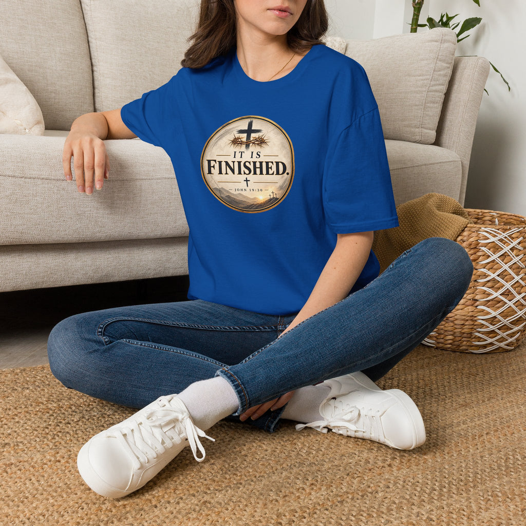 It Is Finished Christian T-Shirt – John 19:30 Vintage Cross Design