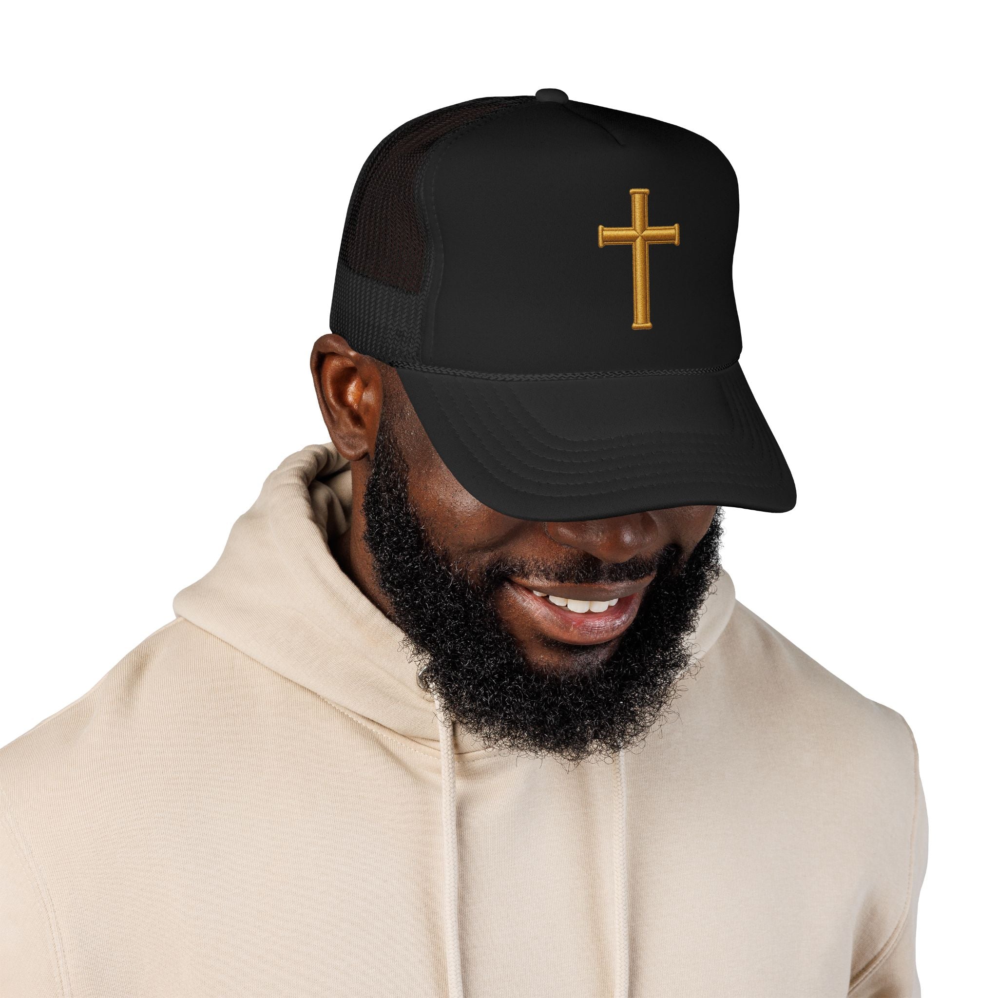 Golden Cross Christian Trucker Hat – Minimalist Faith Hat