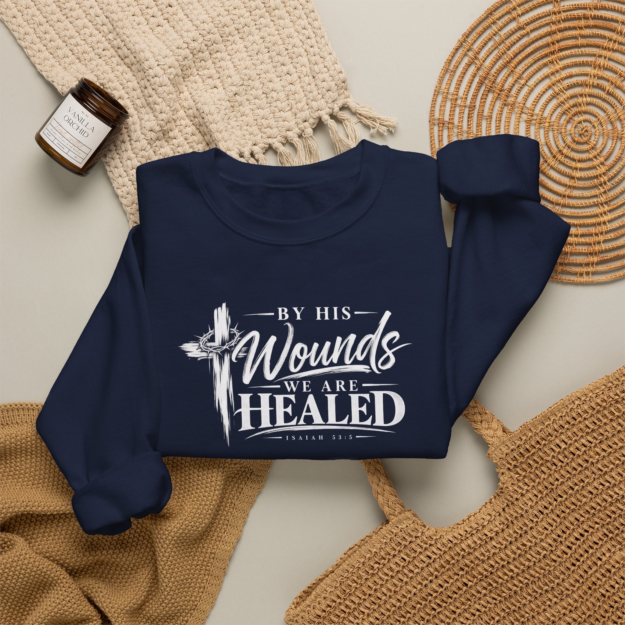 By His Wounds We Are Healed Christian Crewneck Sweatshirt – Isaiah 53:5