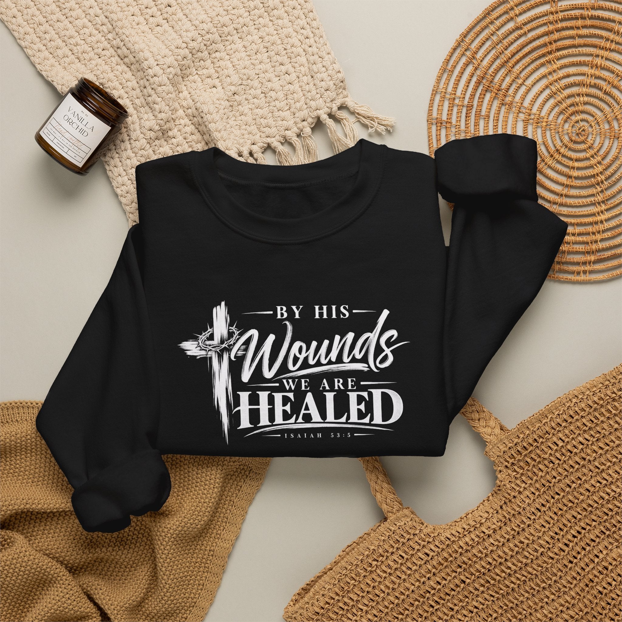 By His Wounds We Are Healed Christian Crewneck Sweatshirt – Isaiah 53:5
