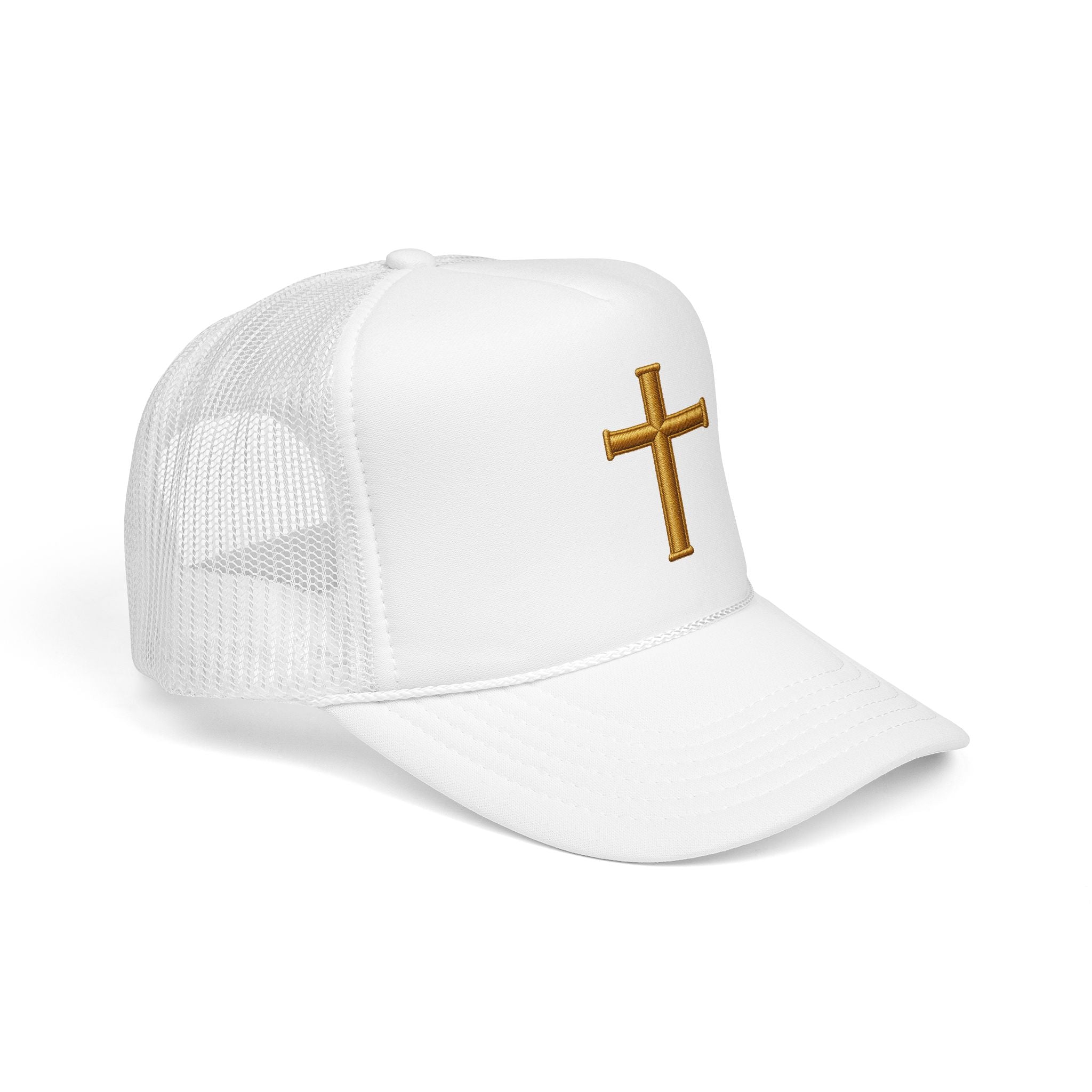 Golden Cross Christian Trucker Hat – Minimalist Faith Hat