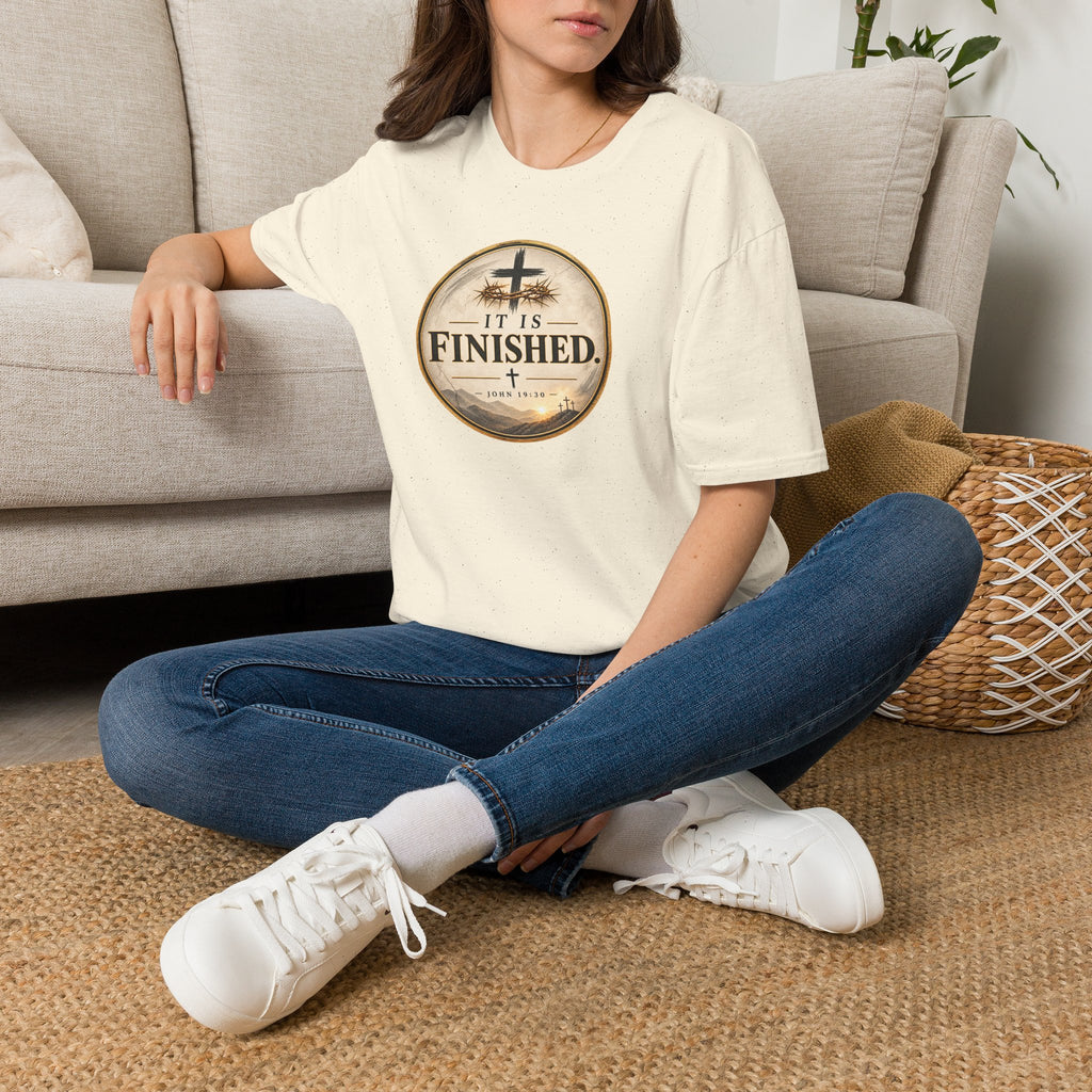 It Is Finished Christian T-Shirt – John 19:30 Vintage Cross Design