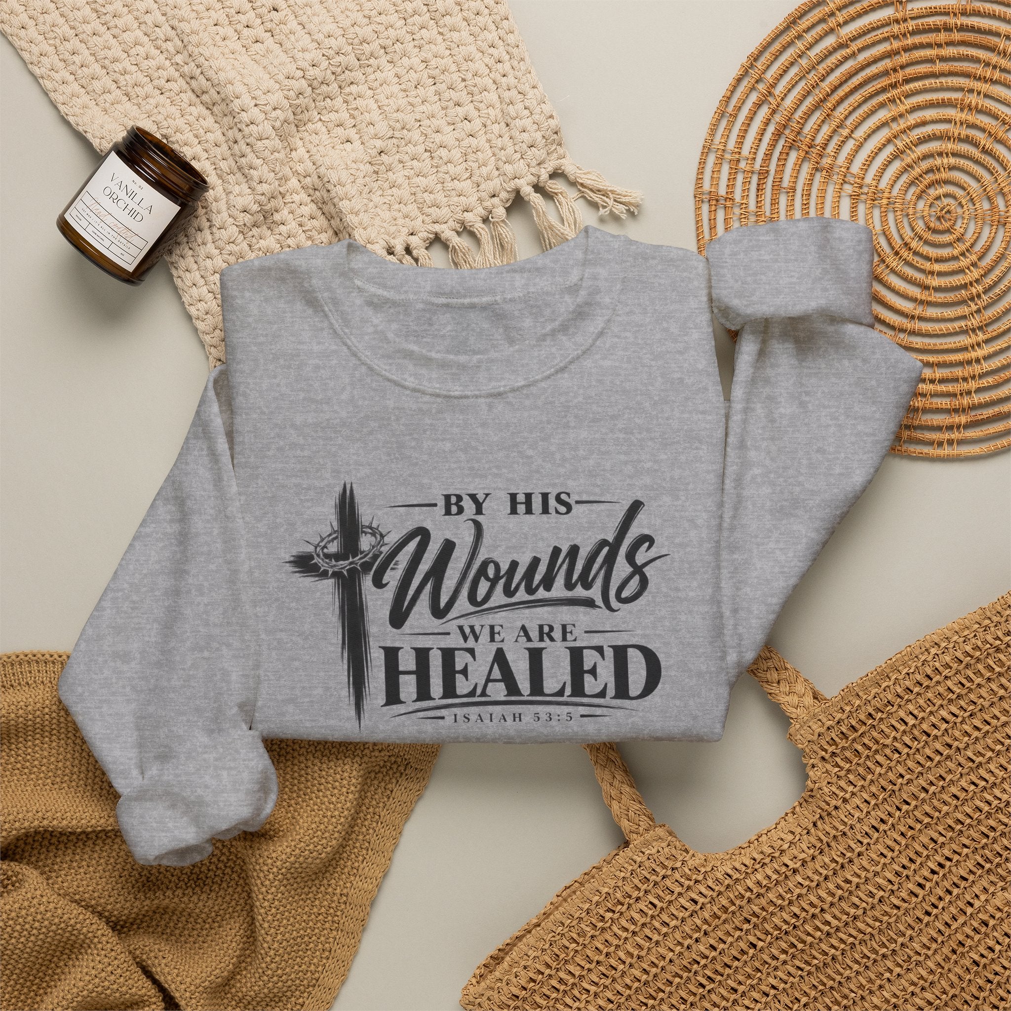 By His Wounds We Are Healed Christian Crewneck Sweatshirt – Isaiah 53:5