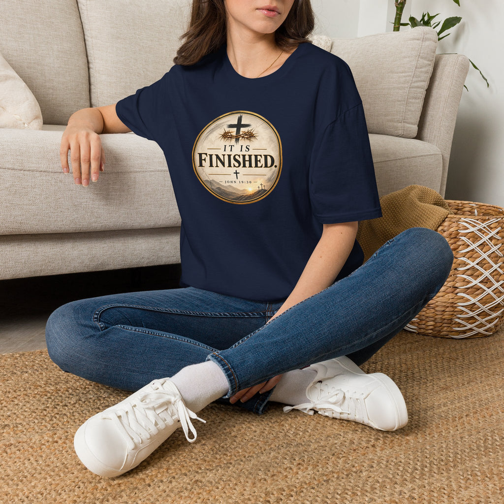 It Is Finished Christian T-Shirt – John 19:30 Vintage Cross Design