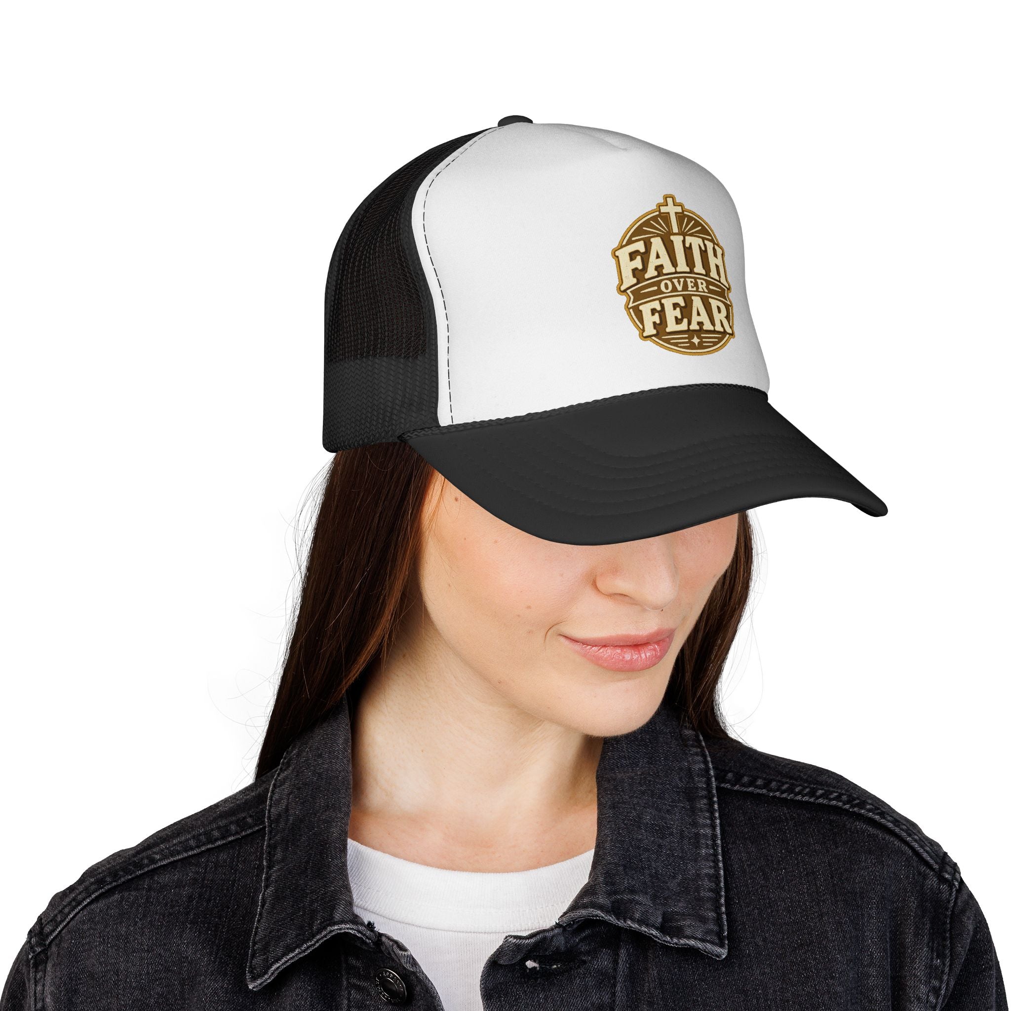 Faith Over Fear Christian Trucker Hat – Bold Cross Faith Cap