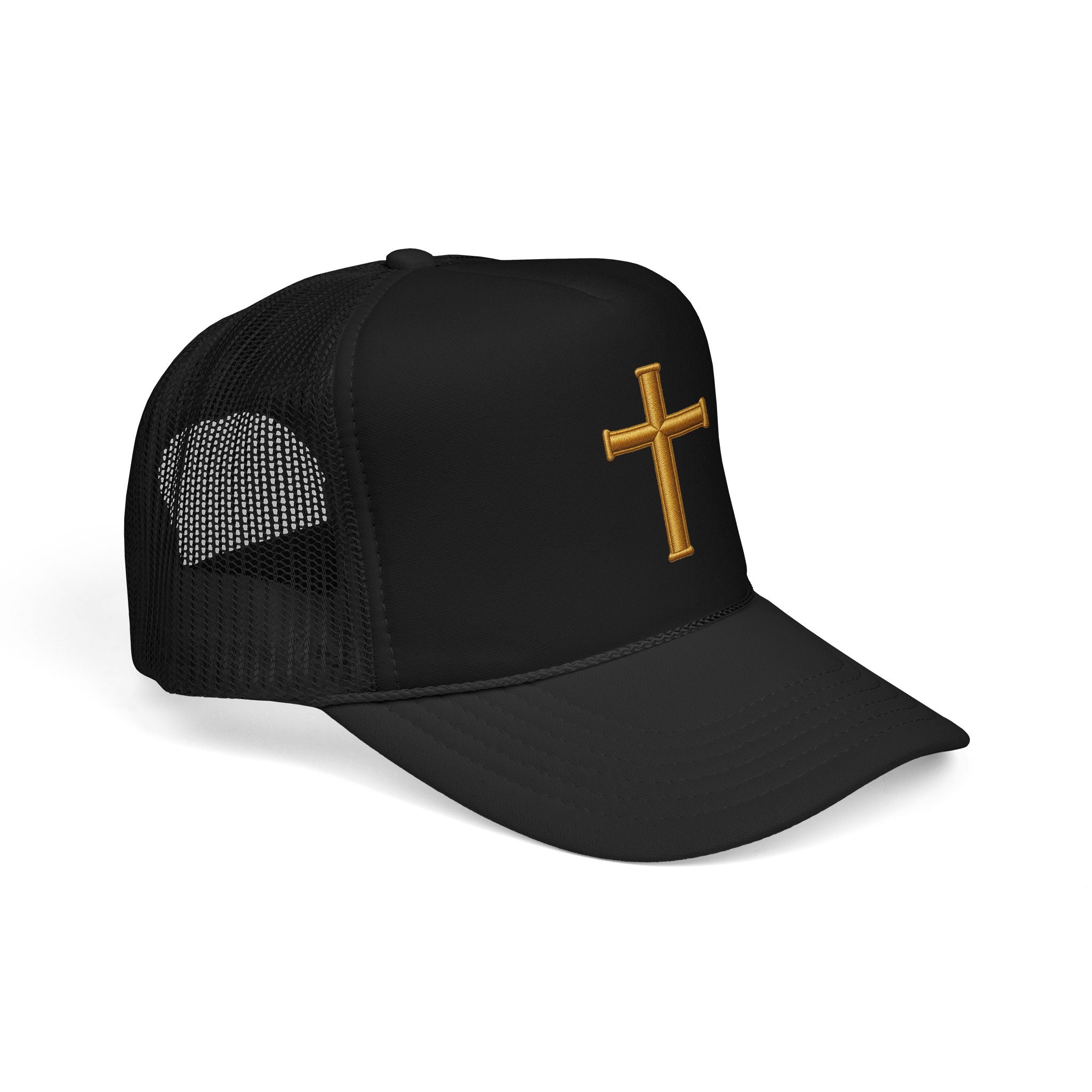 Golden Cross Christian Trucker Hat – Minimalist Faith Hat
