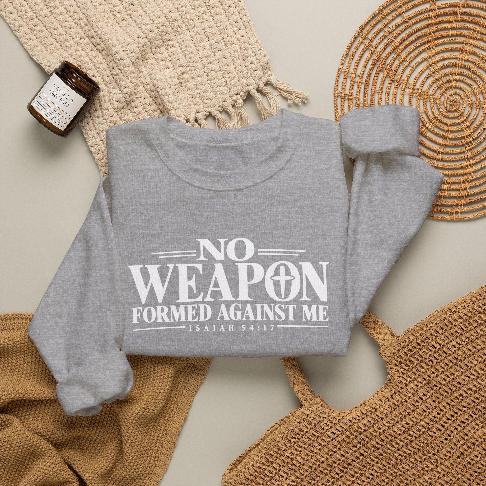 No Weapon Formed Against Me Christian Crewneck Sweatshirt – Isaiah 54:17