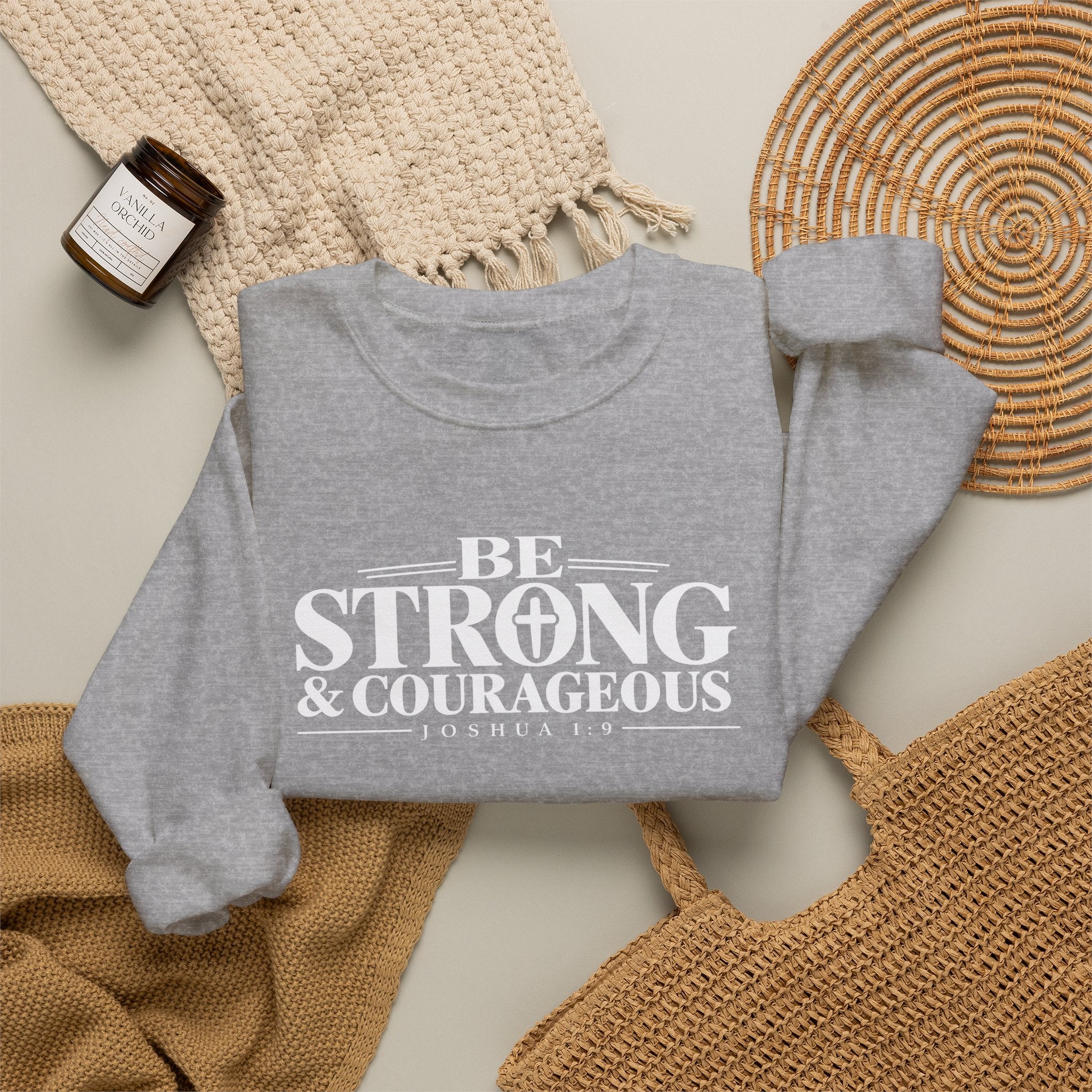 Be Strong & Courageous Christian Crewneck Sweatshirt – Joshua 1:9