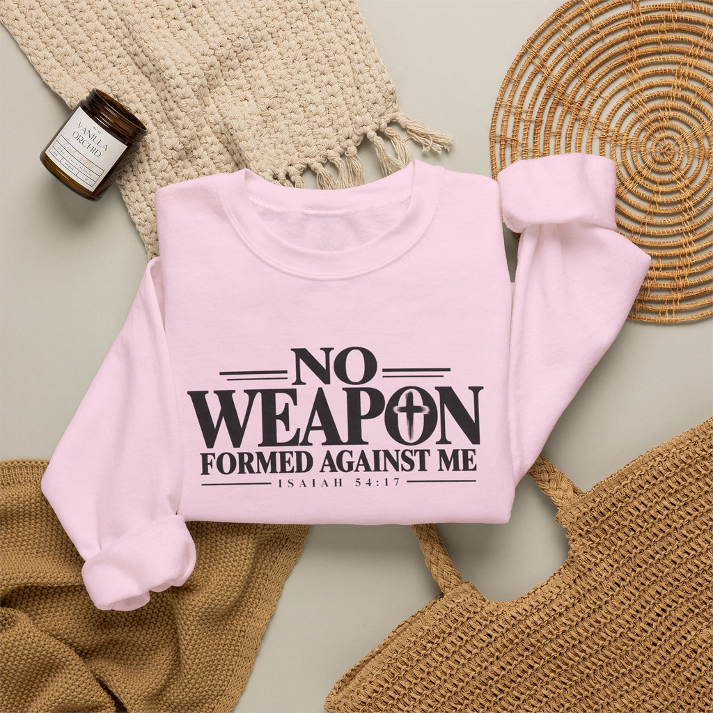 No Weapon Formed Against Me Christian Crewneck Sweatshirt – Isaiah 54:17